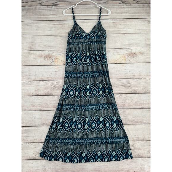 Lucky Brand Geometric Print Maxi Dress Womens Small Blue Sun Dress Vacation - Picture 1 of 8